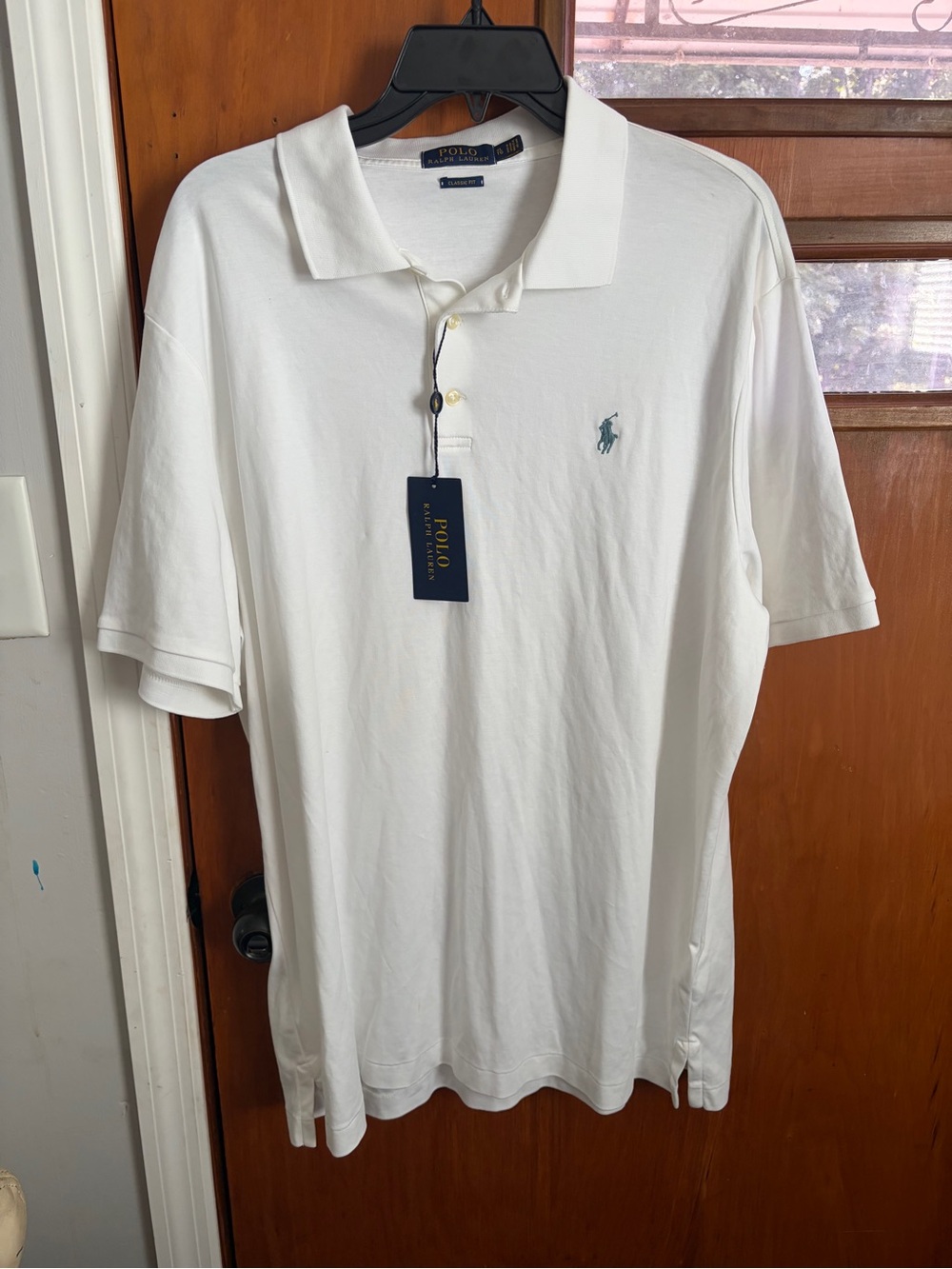 Polo by Ralph Lauren White Men's Short-Sleeve Polo with Navy Logo